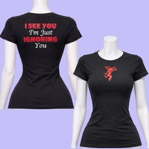 1990s Fireball Red Dragon Demon “i see you im just ignoring you” Black Baby Tee